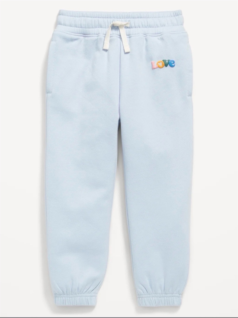 Old Navy Light Blue Fleece Joggers with Multicolor "Love" Accent